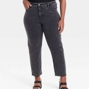 AVA & VIV Black Wash High Rise Slim Straight Cropped Jeans Size 18